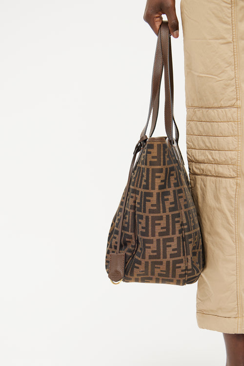 Fendi Brown Zucca Pleat Zip Tote Bag