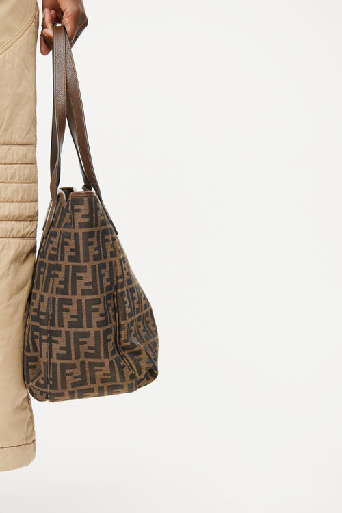 Fendi Brown Zucca Pleat Zip Tote Bag