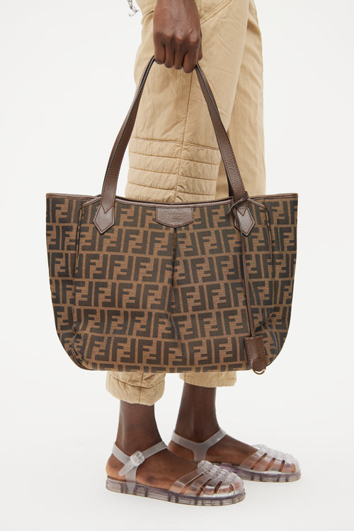 Fendi Brown Zucca Pleat Zip Tote Bag