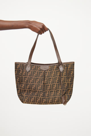 Fendi Brown Zucca Pleat Zip Tote Bag