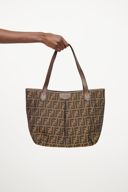 Fendi Brown Zucca Pleat Zip Tote Bag