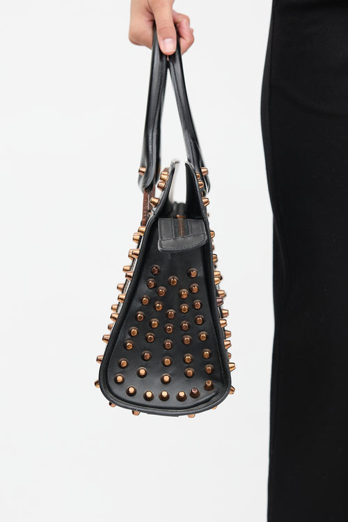 Fendi Brown 
Black Leather Studded Zucchino Bag