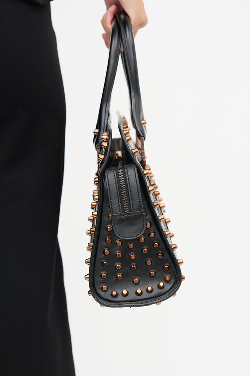 Fendi Brown 
Black Leather Studded Zucchino Bag