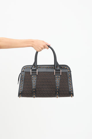 Fendi Brown 
Black Leather Studded Zucchino Bag