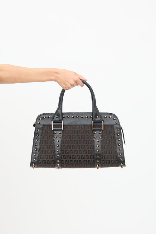 Fendi Brown 
Black Leather Studded Zucchino Bag