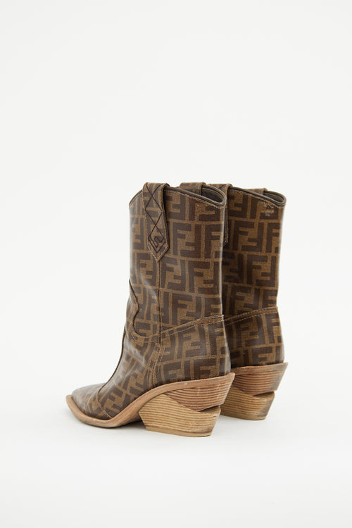 Fendi Zucca Coated Canvas Cowboy Boot