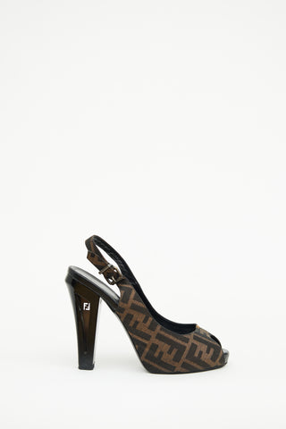 Fendi Brown Zucca Peep Toe Pump