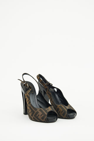 Fendi Brown Zucca Peep Toe Pump