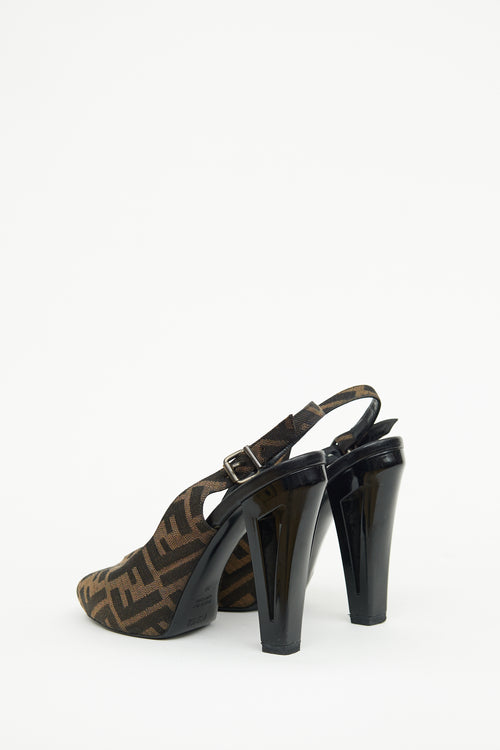 Fendi Brown Zucca Peep Toe Pump