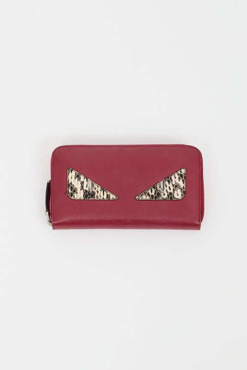 Fendi Red 
Multi Textured Monster Eyes Zip Wallet