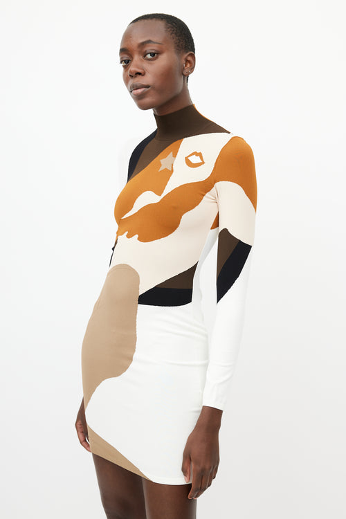 Fendi Cream 
Multi Face Knit Turtleneck Dress