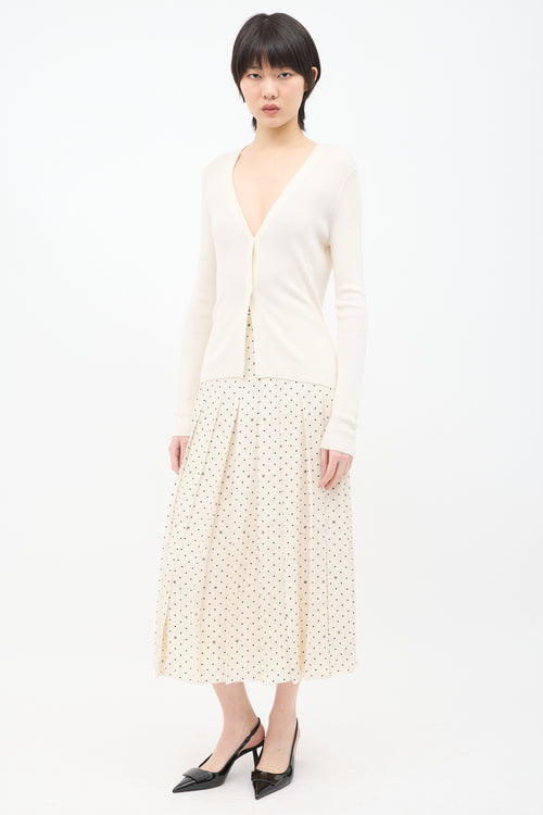 Fendi Cream Silk Polka Dot Pleated Skirt