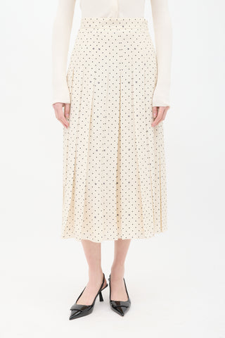 Fendi Cream Silk Polka Dot Pleated Skirt