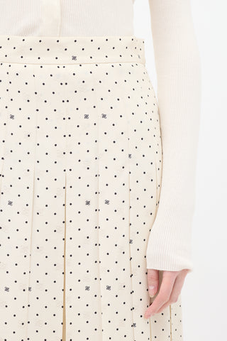 Fendi Cream Silk Polka Dot Pleated Skirt