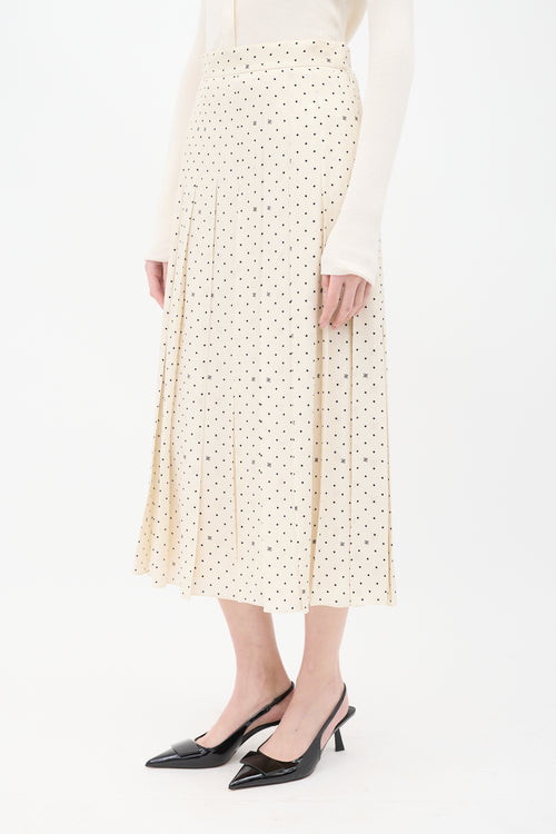 Fendi Cream Silk Polka Dot Pleated Skirt