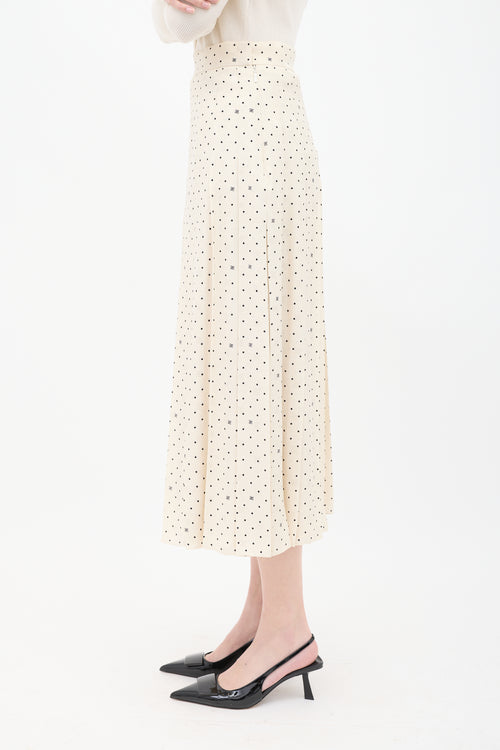 Fendi Cream Silk Polka Dot Pleated Skirt