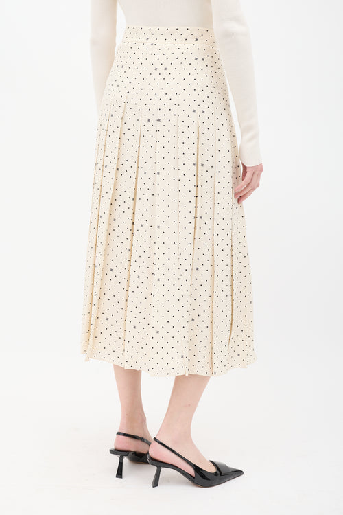 Fendi Cream Silk Polka Dot Pleated Skirt