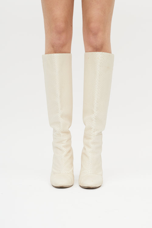 Fendi Cream Textured Leather Boot