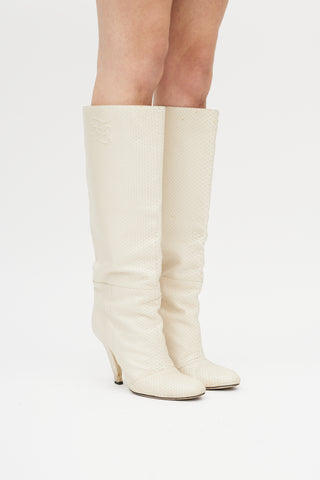 Fendi Cream Textured Leather Boot