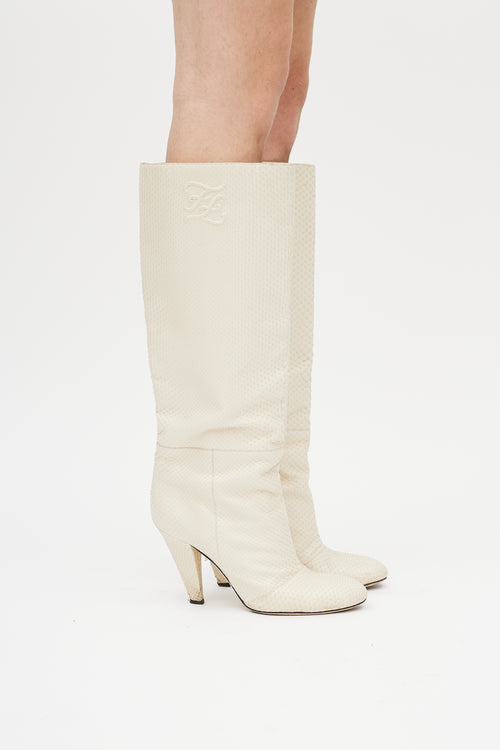 Fendi Cream Textured Leather Boot