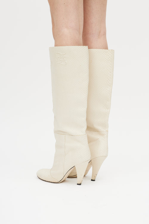 Fendi Cream Textured Leather Boot