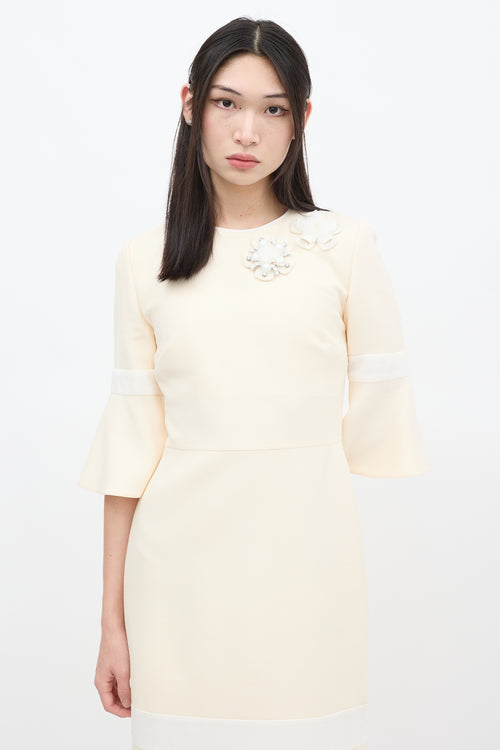 Fendi Cream Wool Floral Embellished Dress