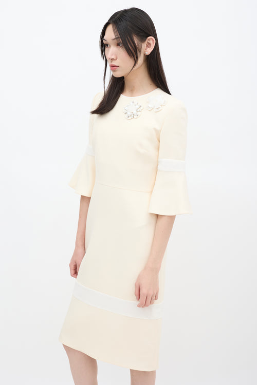 Fendi Cream Wool Floral Embellished Dress