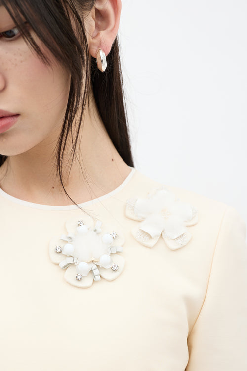 Fendi Cream Wool Floral Embellished Dress