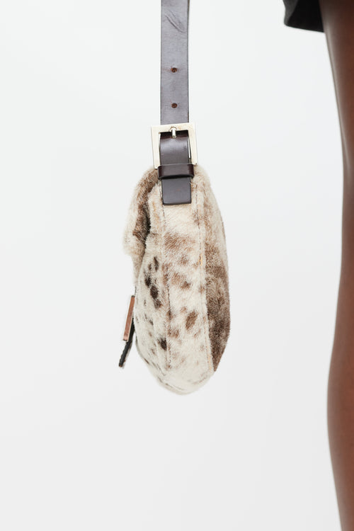 Fendi Cream 
Brown Printed Fur Baguette Bag