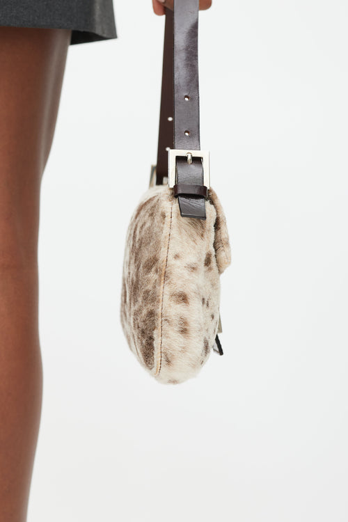 Fendi Cream 
Brown Printed Fur Baguette Bag