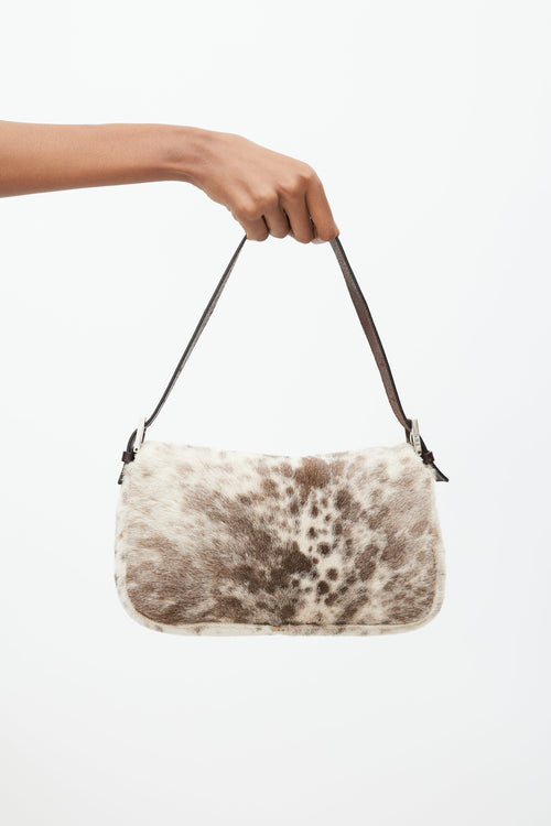 Fendi Cream 
Brown Printed Fur Baguette Bag