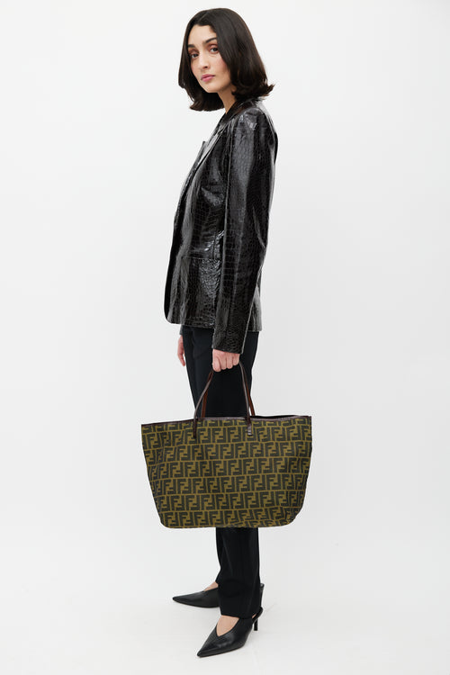 Fendi Green 
Black Zucca Monogram Roll Tote