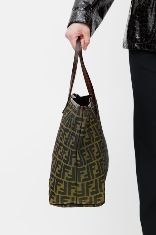 Fendi Green 
Black Zucca Monogram Roll Tote