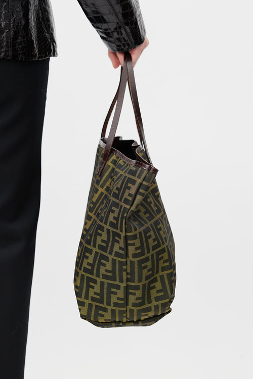 Fendi Green 
Black Zucca Monogram Roll Tote