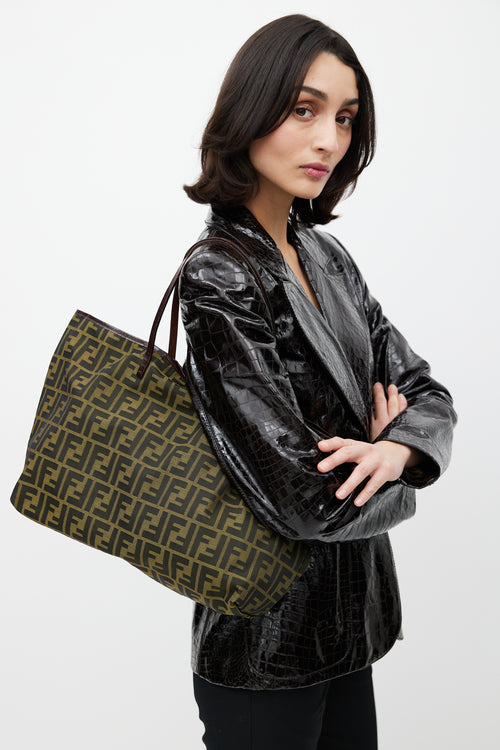 Fendi Green 
Black Zucca Monogram Roll Tote