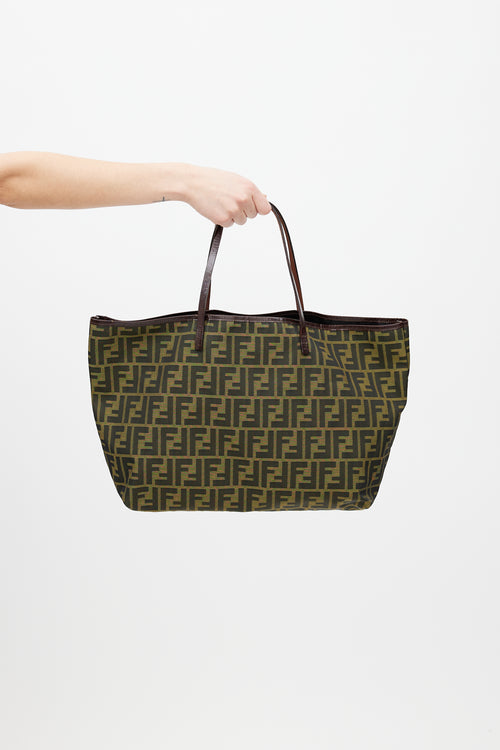 Fendi Green 
Black Zucca Monogram Roll Tote