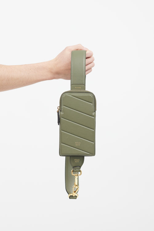 Fendi Olive Green Leather Cell Pocket Bag Strap