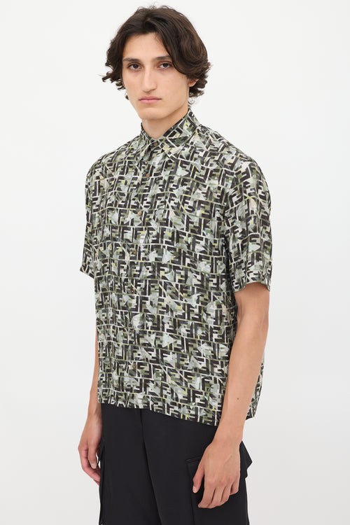 Fendi Green 
Multicolour Camouflage FF Printed Shirt