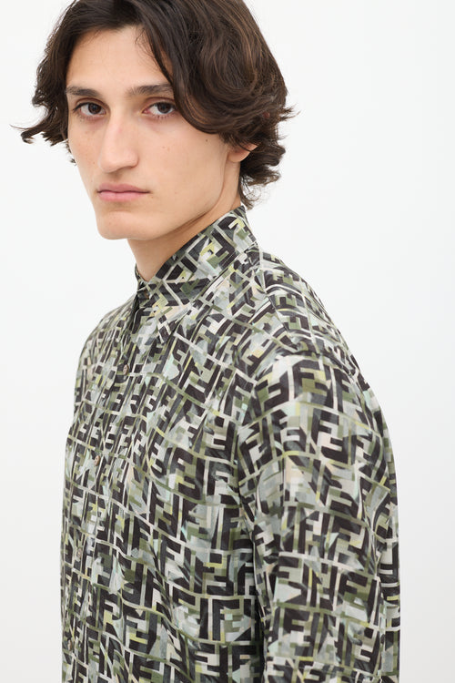 Fendi Green 
Multicolour Camouflage FF Printed Shirt