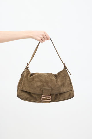 Fendi Green Suede Mamma Baguette Bag