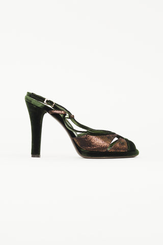 Fendi Green 
Bronze Velvet Heel