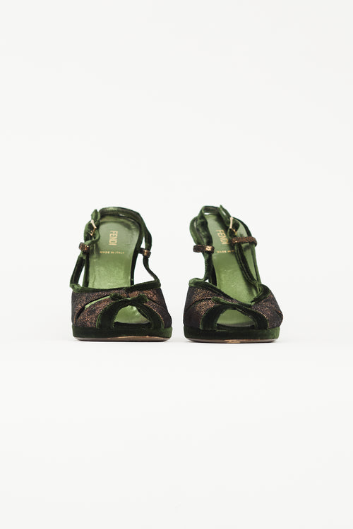 Fendi Green 
Bronze Velvet Heel