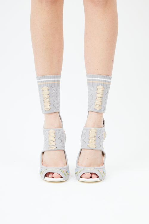  Grey Floral Embroidered Gladiator Heel