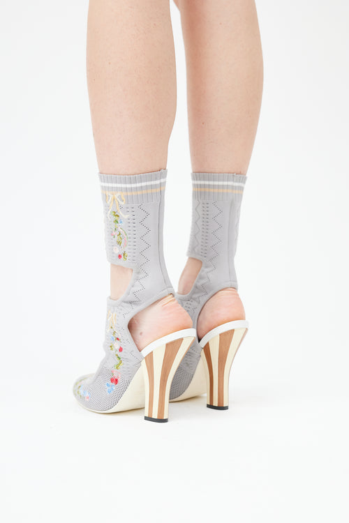  Grey Floral Embroidered Gladiator Heel