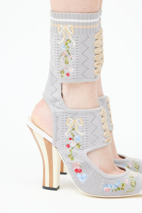  Grey Floral Embroidered Gladiator Heel