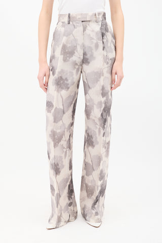 Fendi Grey Silk Mesh Floral Overlay Trouser