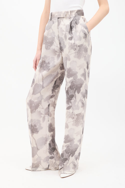 Fendi Grey Silk Mesh Floral Overlay Trouser