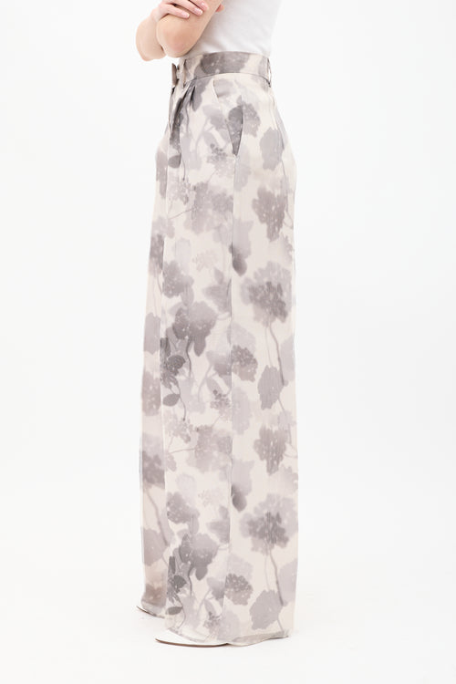 Fendi Grey Silk Mesh Floral Overlay Trouser