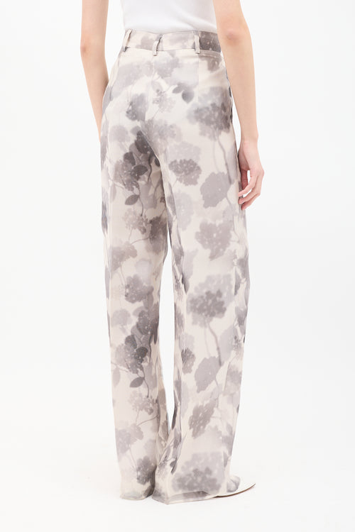 Fendi Grey Silk Mesh Floral Overlay Trouser