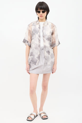 Fendi Grey Silk Mesh Floral Shirt